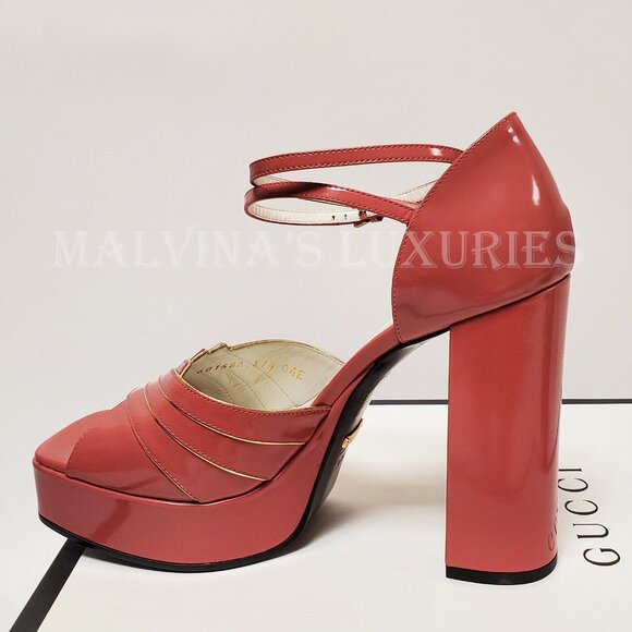 GUCCI SHOES MEDEA PLATFORM SANDALS RED PINK LEATHER sz 38.5 8.5 - Picture 5 of 10
